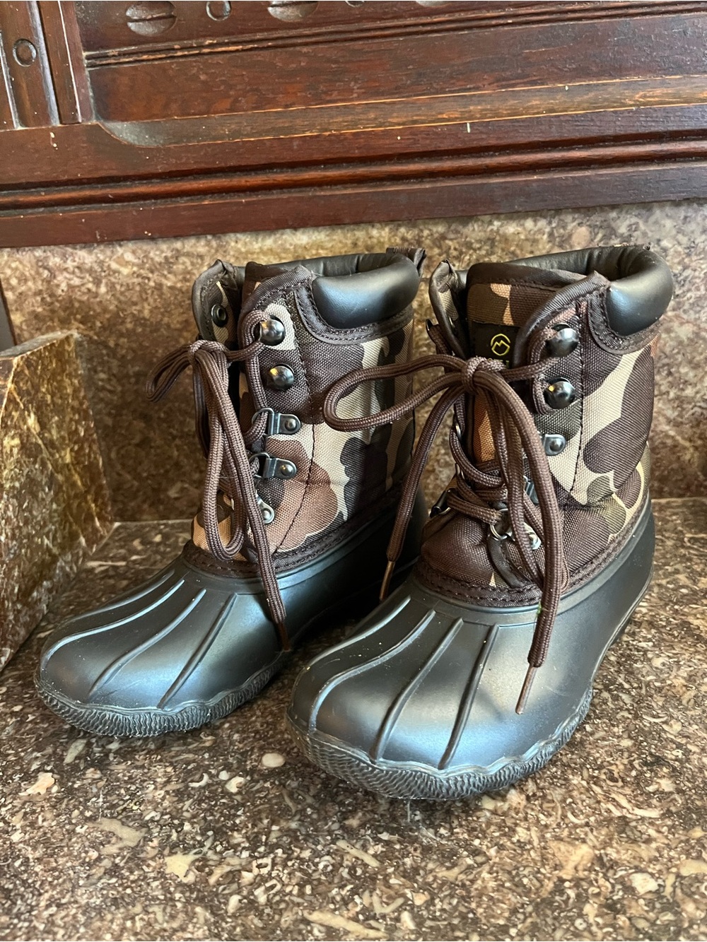 Magellan Outdoors Brown Camo Kids Winter Lace-Up Boots